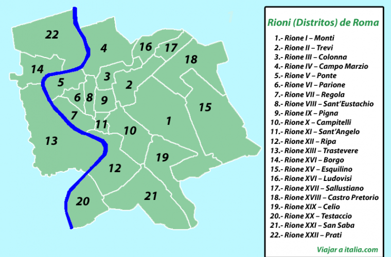 Mapa de los Rioni de Roma