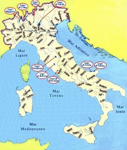 Mapa de los ríos de Italia